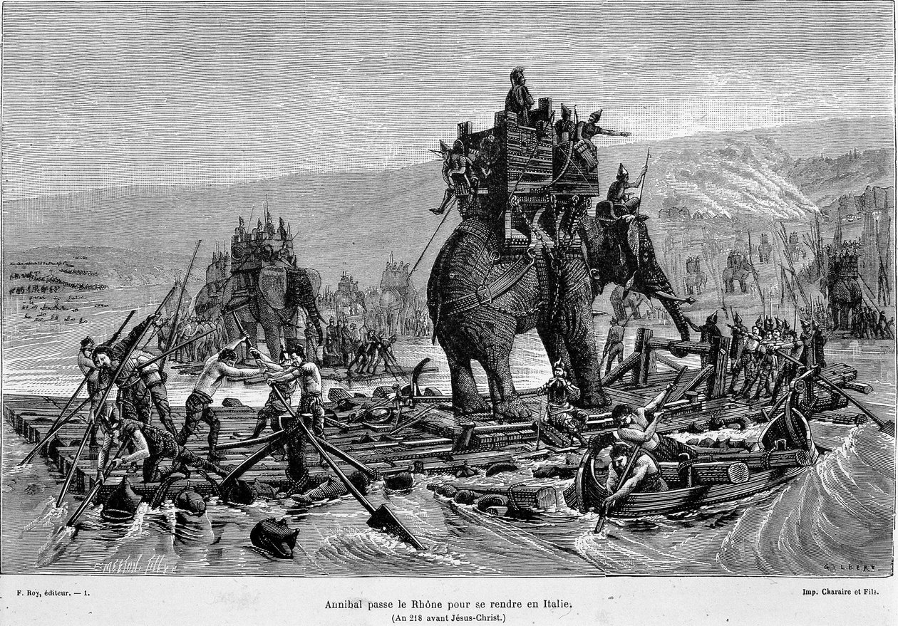 Hannibal überquert die Rhone nach Italien (218 v. Chr.) - in „Frankreich und die Franzosen durch die Jahrhunderte“ von French School