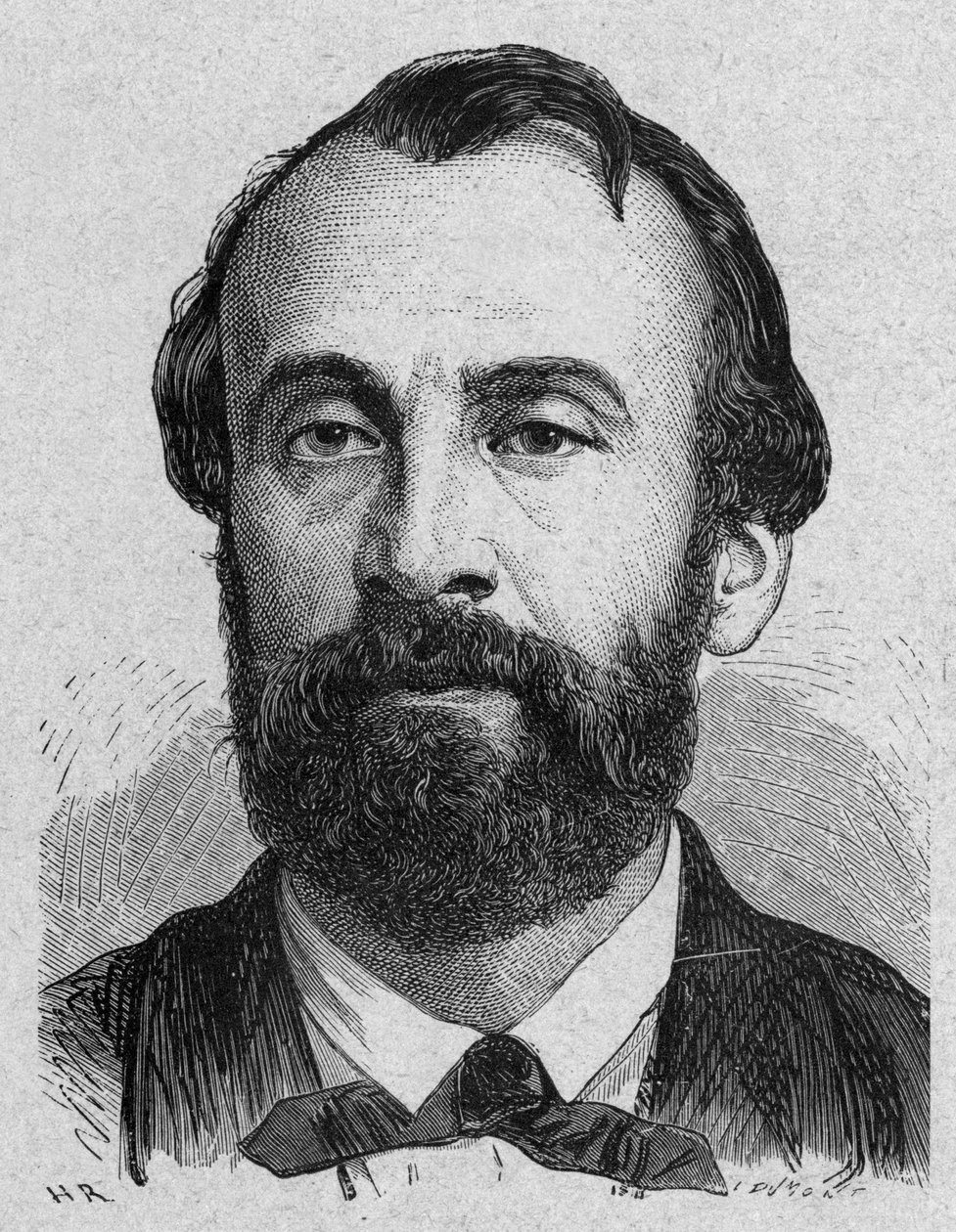 Henri Giffard (1825-1882) französischer Erfinder des Dampfaerostats, Gravur von French School