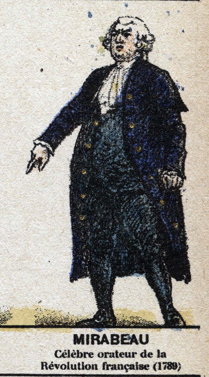 Honoré Gabriel Riqueti, Graf von Mirabeau (1749-1791), französischer Politiker. In „Galerie der Könige und Königinnen von Frankreich und berühmter Persönlichkeiten von 1643 bis 1895“ Bild von Epinal. von French School