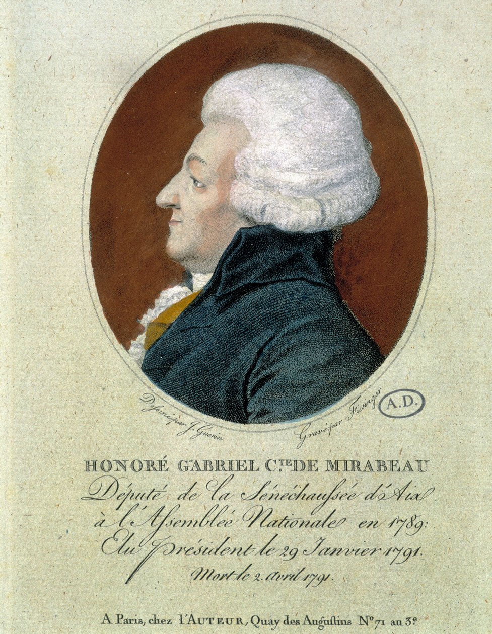Honoré Gabriel Riqueti, Graf von Mirabeau (1749-1791): Abgeordneter der Seneschaussée von Aix zur Nationalversammlung 1789, zum Präsidenten gewählt am 29. Jan. 1791 und gestorben am 2. April 1791 von French School