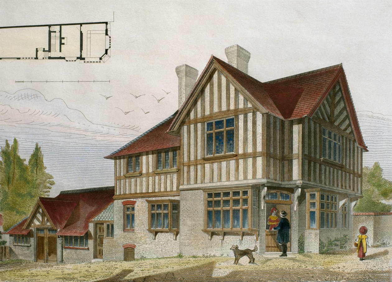 Haus eines kleinen Ladenbesitzers in London, Illustration aus Le Moniteur des architectes, 1884, graviert von Paul Louis Bury von French School