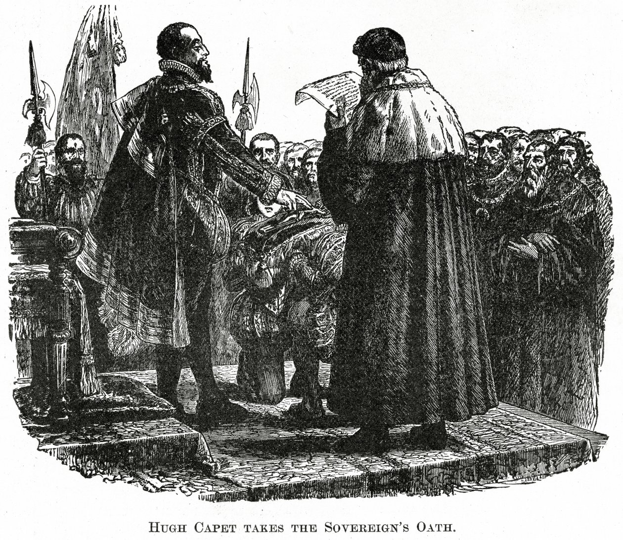 Hugh Capet leistet den Eid, ca. 1882 (Holzstich) von French School