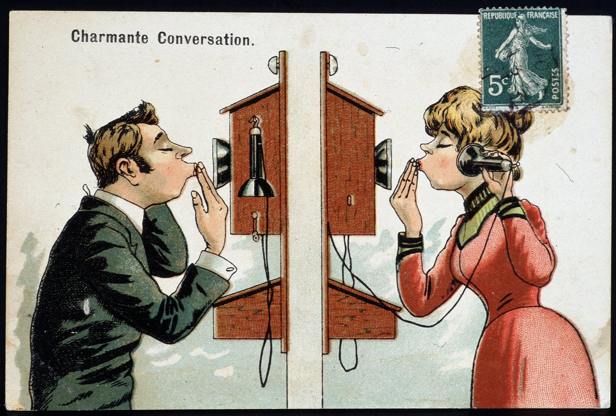 Humoristische Postkarte über das Telefon, Anfang 20. Jahrhundert von French School
