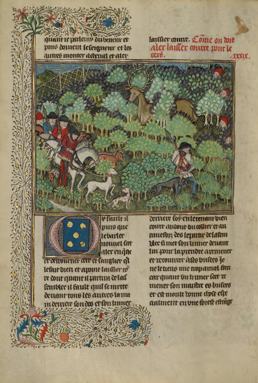 Jäger verfolgen einen Hirsch, ca. 1430-40 von French School