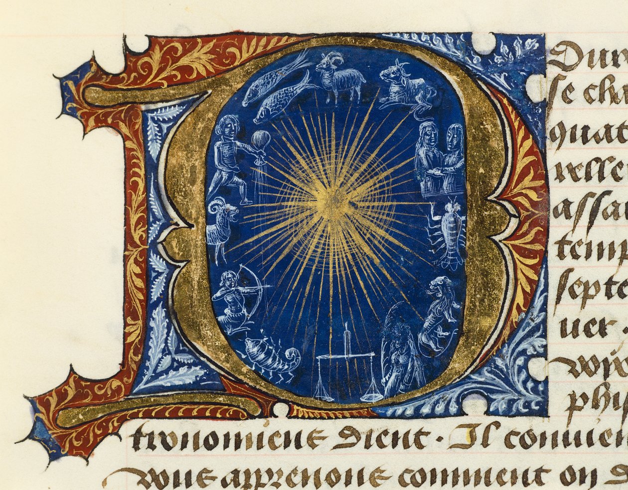 Illuminierter Initialbuchstabe D, aus dem Traktat der Medizin Aldebrande von Florenz von French School