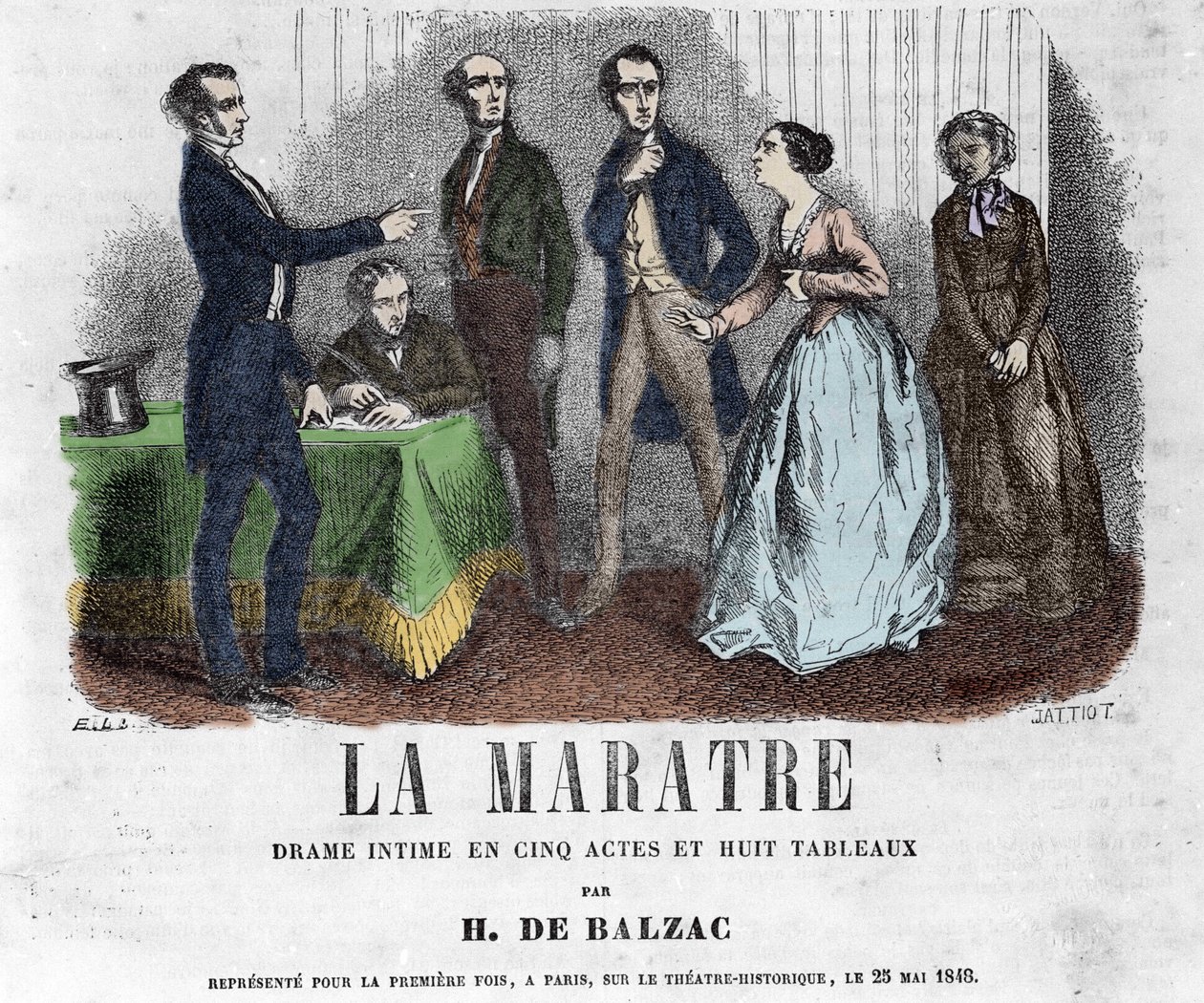 Illustration für „La Maratre“, Drama in fünf Akten und acht Gemälden geschrieben von Honoré de Balzac. von French School