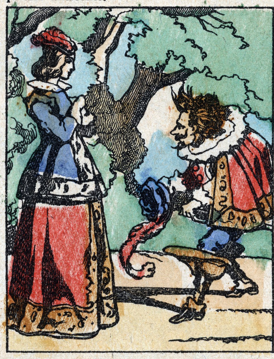 Illustration für „Riquet mit der Locke“, Märchen von Charles Perrault (1628-1703), französischer Schriftsteller. Holzstich von Imaging Pellerin - Epinal, sp. Ende des 19. Jahrhunderts. von French School