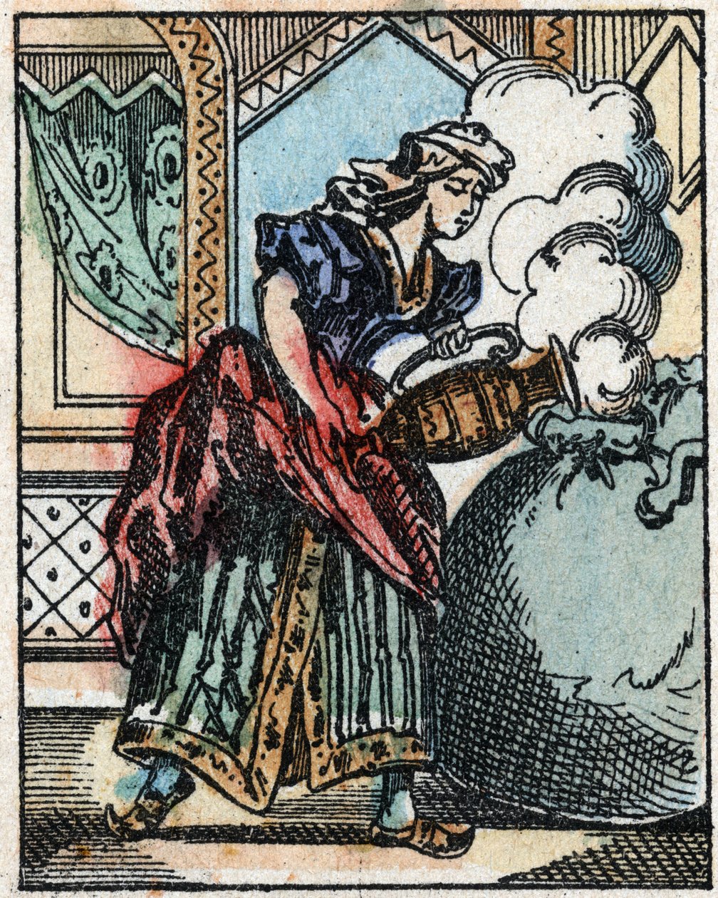 Illustration zu den Märchen aus Tausendundeiner Nacht. Ali-Baba (Ali Baba). Holzstich von Imaging Pellerin - Epinal, sd. Ende des 19. Jahrhunderts. von French School