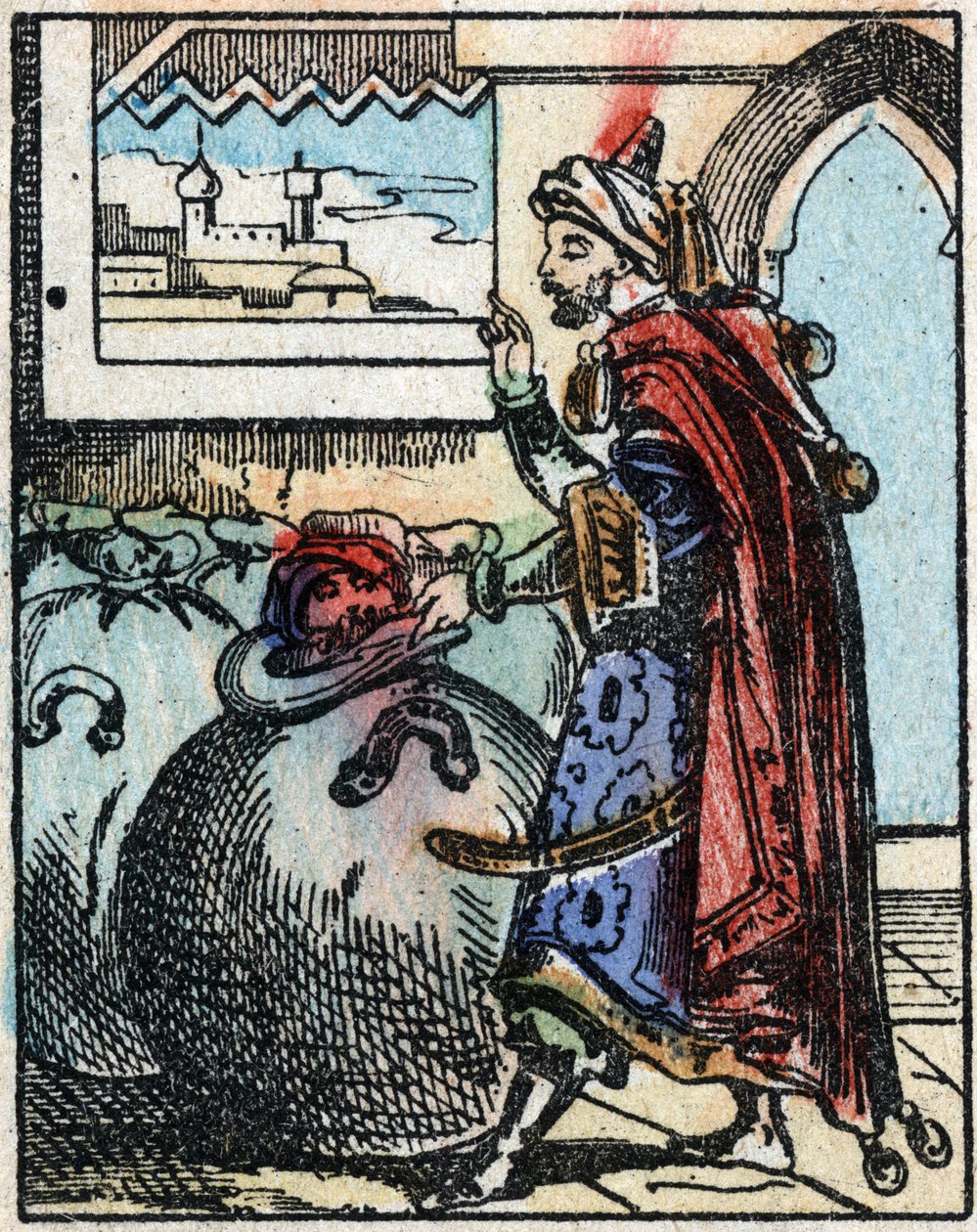 Illustration zu den Märchen aus Tausendundeiner Nacht. Ali-Baba. Holzstich von Imaging Pellerin - Epinal, sp. 19. Jahrhundert. von French School
