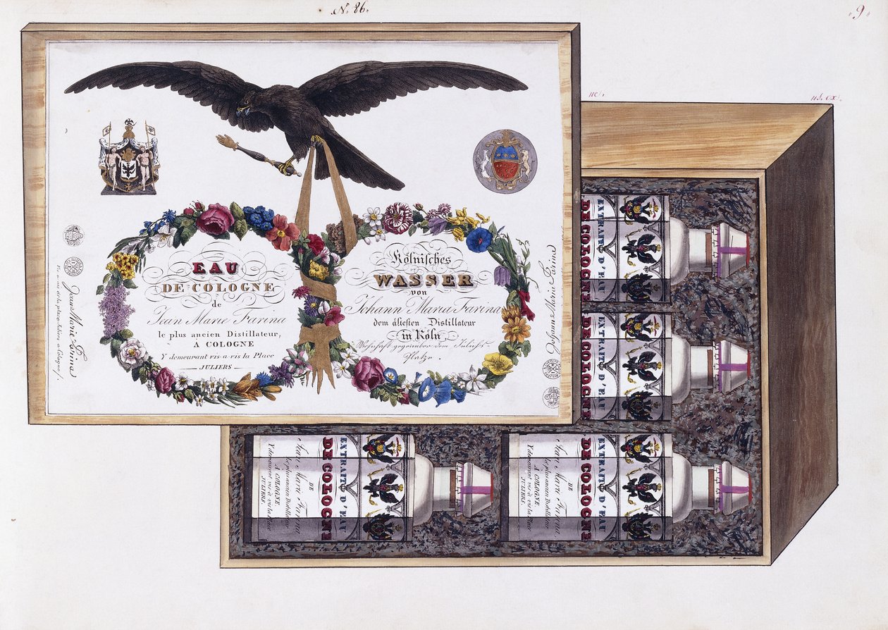 Illustration für die Verpackung von Eau de Cologne, ca. 1825 von French School