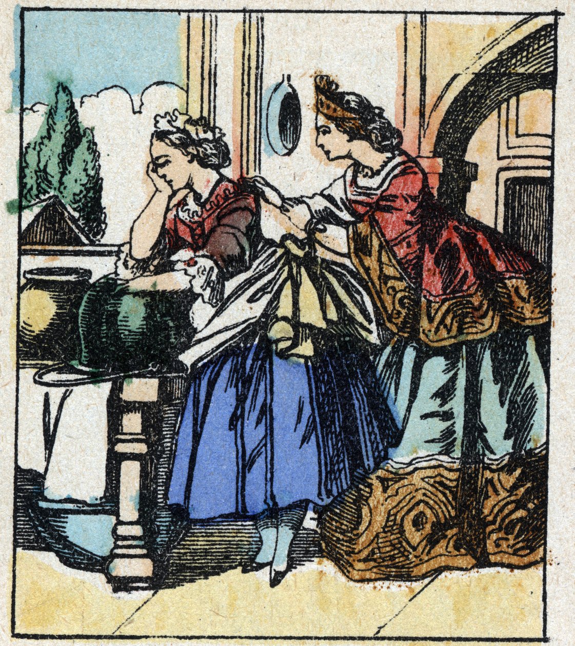 Illustration zu Charles Perraults Märchen „Aschenputtel oder Der kleine Glasschuh“. Holzstich von Imaging Pellerin - Epinal, sd. Ende des 19. Jahrhunderts. von French School