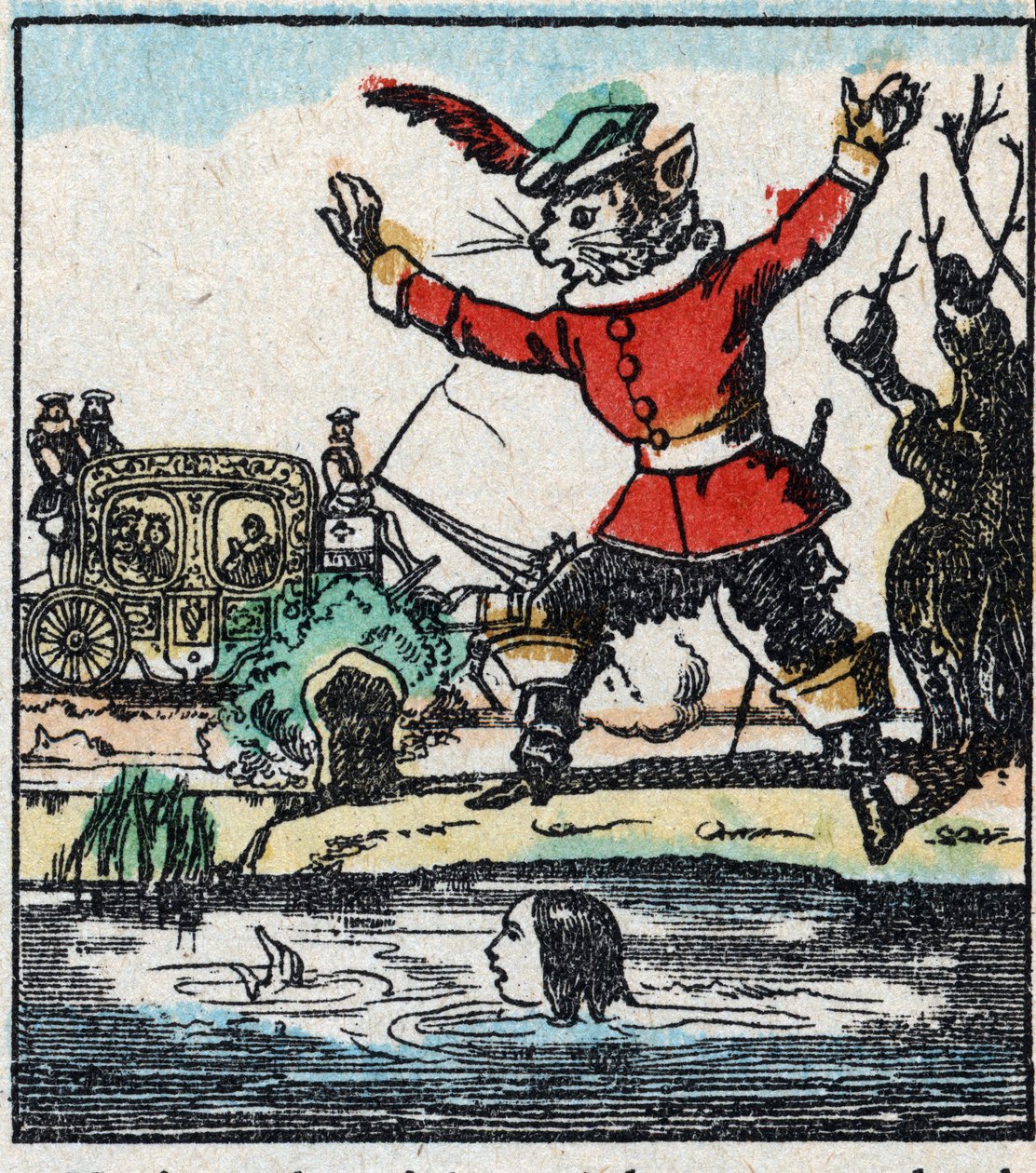 Illustration des Märchens „Der gestiefelte Kater“ von Charles Perrault. Holzschnitt von Imaging Pellerin - Epinal, sp. Ende des 19. Jahrhunderts. von French School