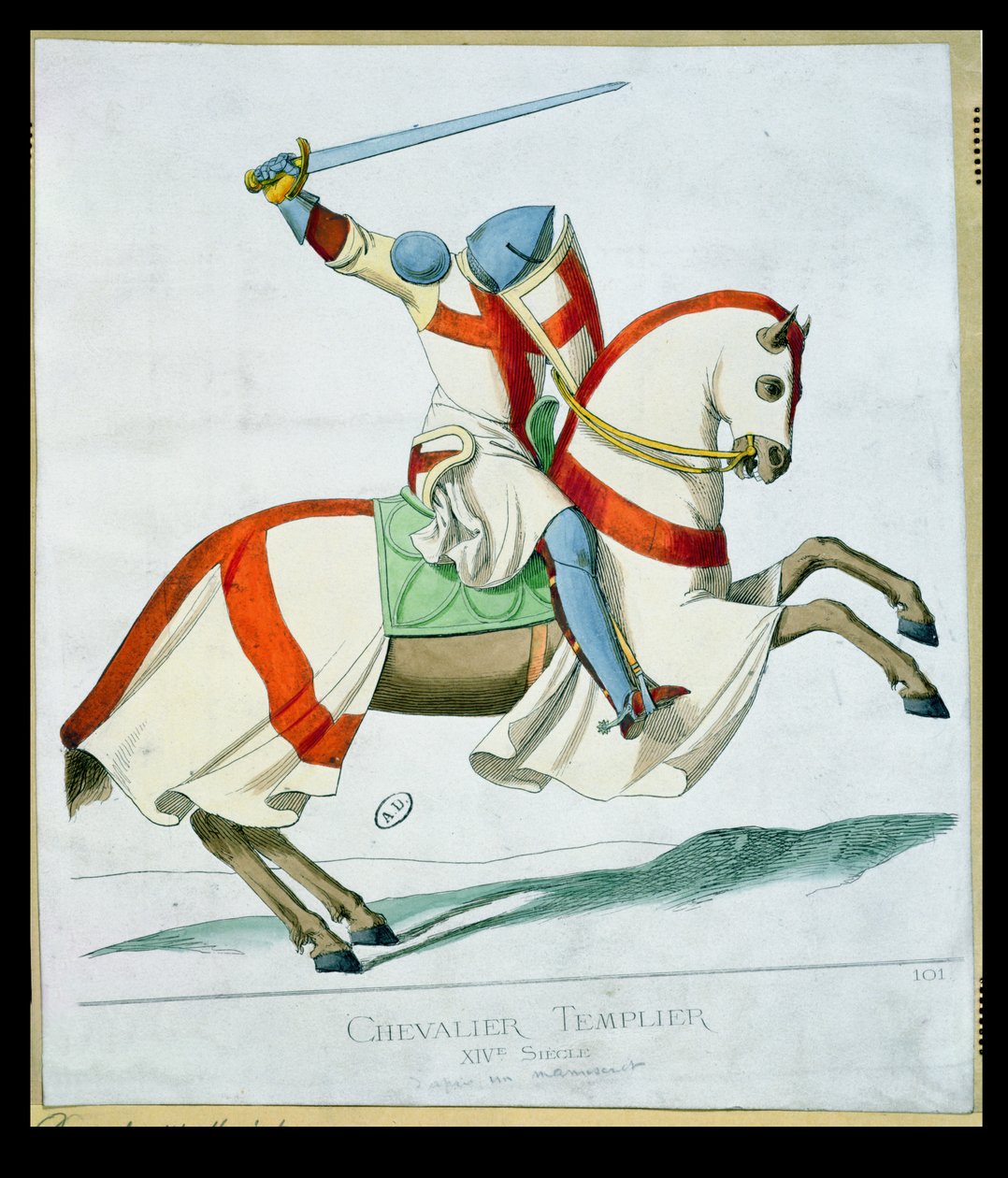 Illustration eines Tempelritters, nach einem Manuskript aus dem 14. Jahrhundert von French School