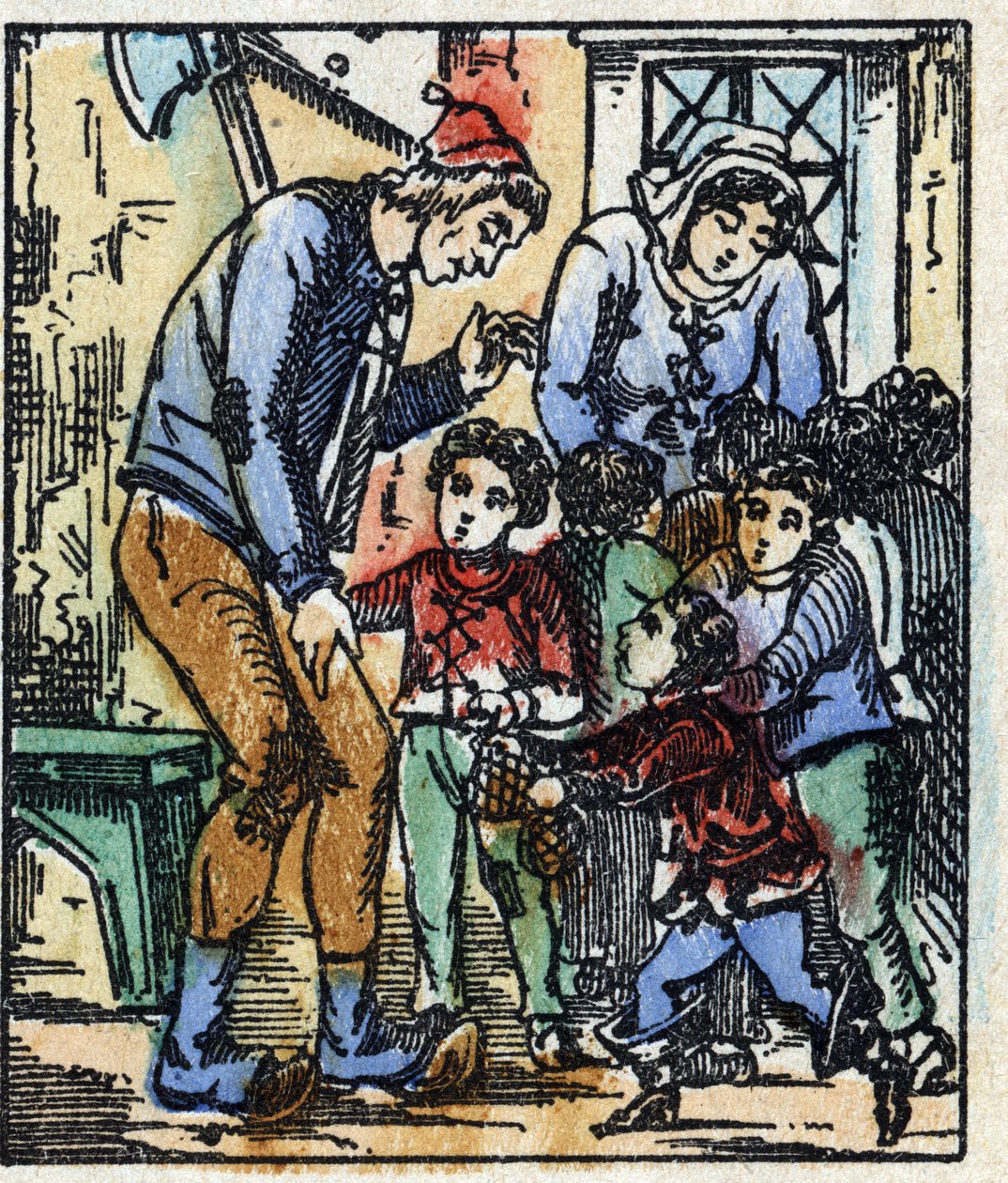 Illustration des Märchens „Der kleine Däumling“ von Charles Perrault. Holzstich aus Imaging Pellerin - Epinal, sp. 19. Jahrhundert. von French School