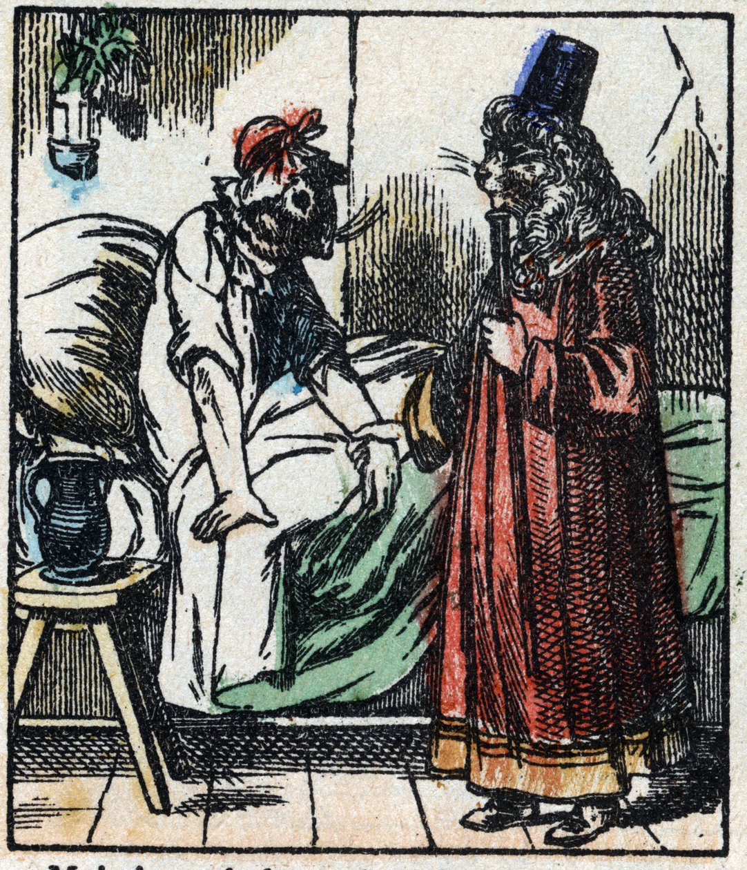 Illustration der Geschichte „Raminagrobis und die Mäuse“. Holzstich aus Imaging Pellerin - Epinal, sp. 19. Jahrhundert. von French School