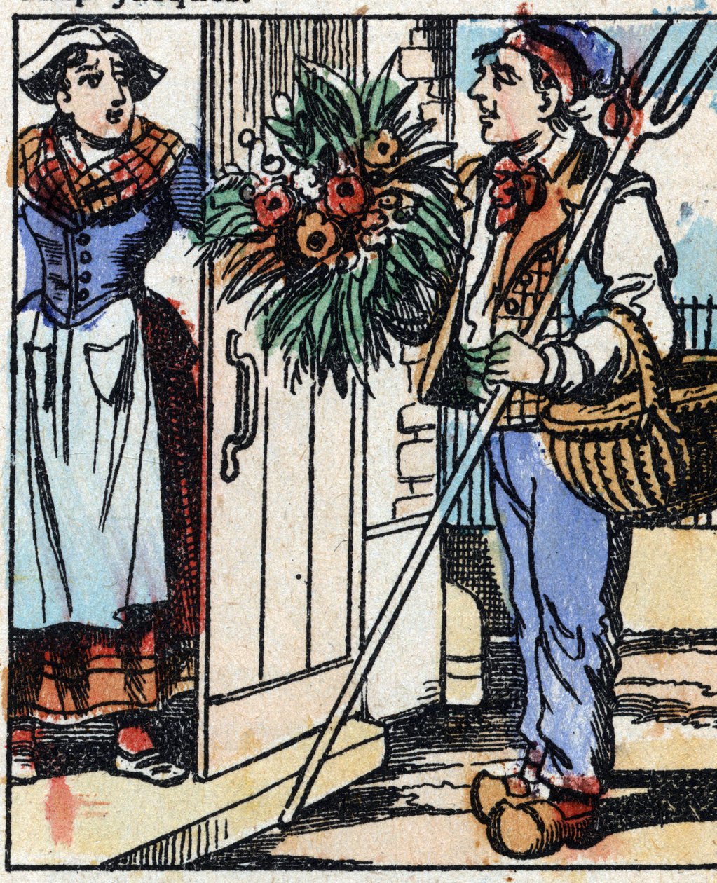 Illustration der Geschichte „Die Gabel des Teufels“. Holzstich aus Imaging Pellerin - Epinal, sp. 19. Jahrhundert. von French School