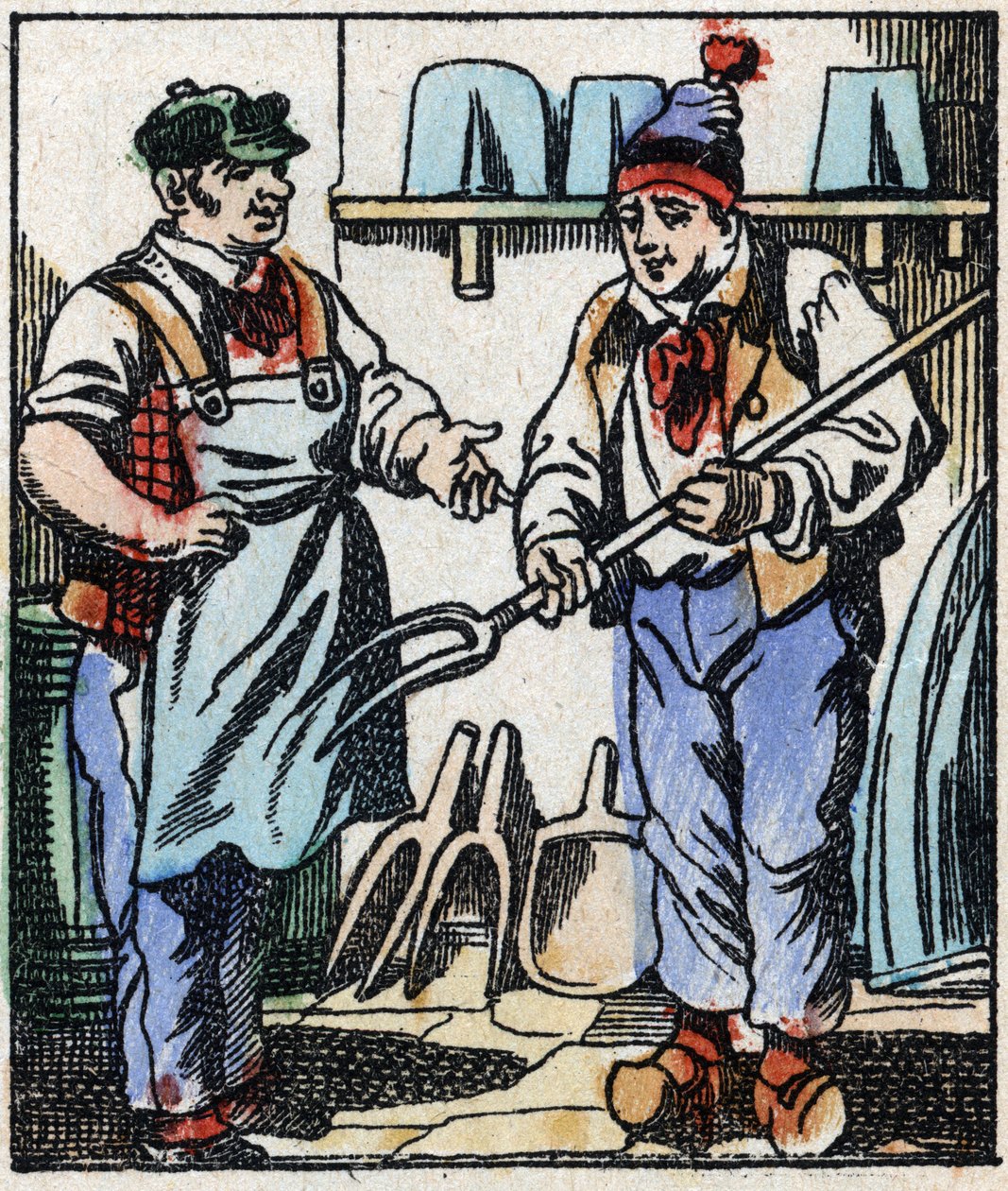 Illustration des Märchens „Die Gabel des Teufels“. Holzschnitt von Imaging Pellerin - Epinal, sp. Ende des 19. Jahrhunderts von French School
