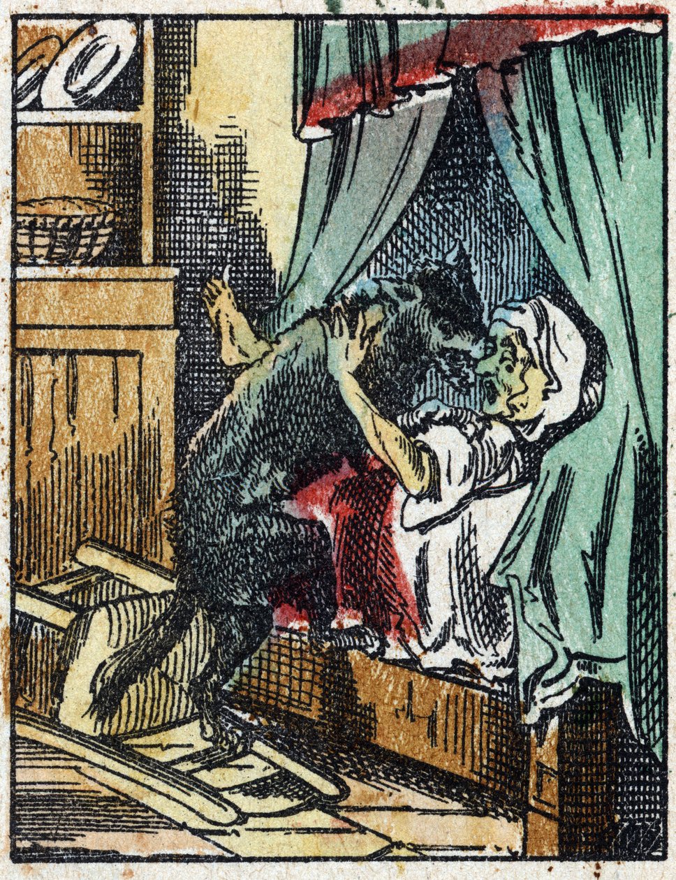 Illustration zu Charles Perraults Märchen „Rotkäppchen“. Holzstich von Imaging Pellerin - Epinal, sd. Ende des 19. Jahrhunderts. von French School