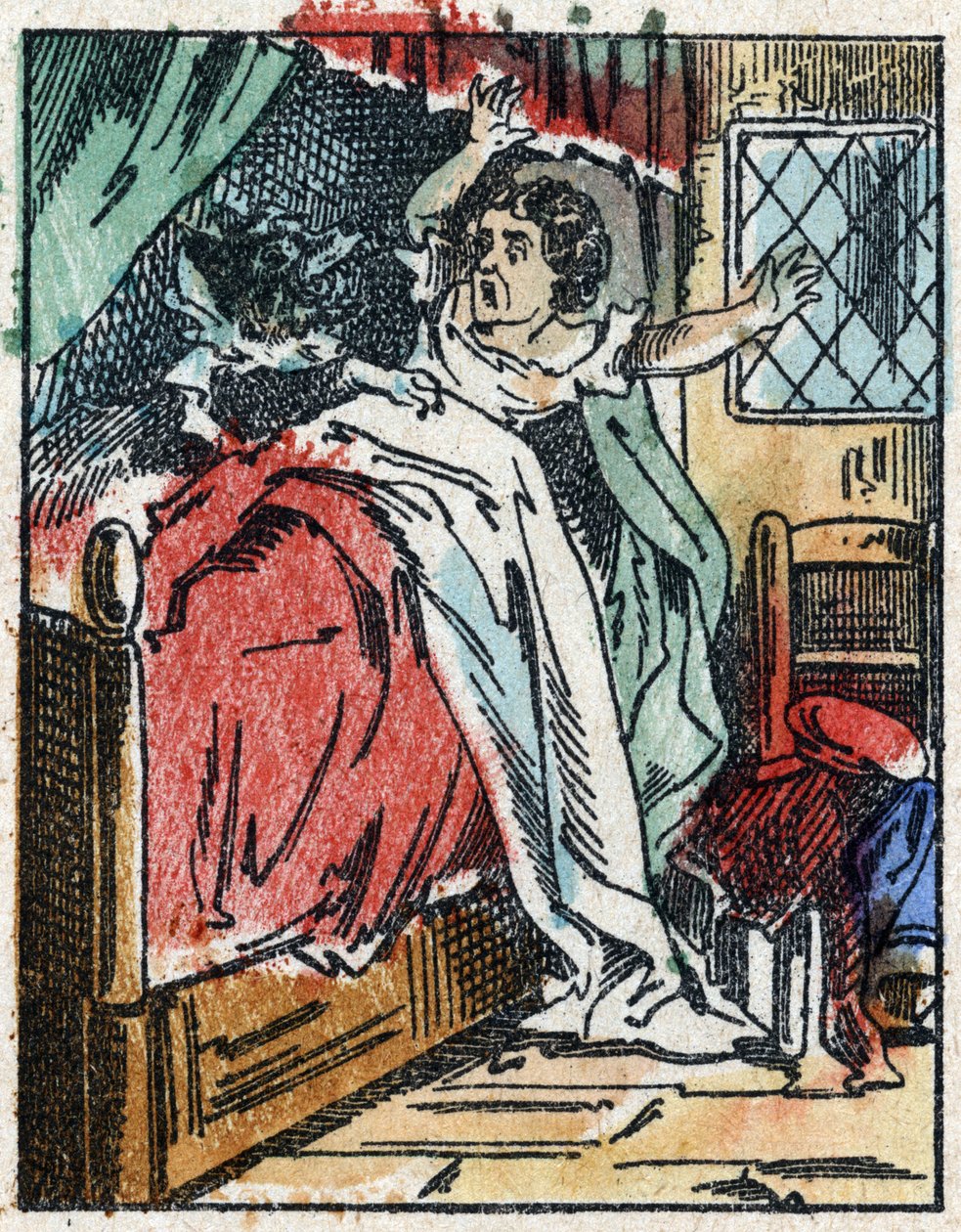 Illustration der Geschichte „Rotkäppchen“ von Charles Perrault. Holzstich aus Imaging Pellerin - Epinal, sp. 19. Jahrhundert. von French School