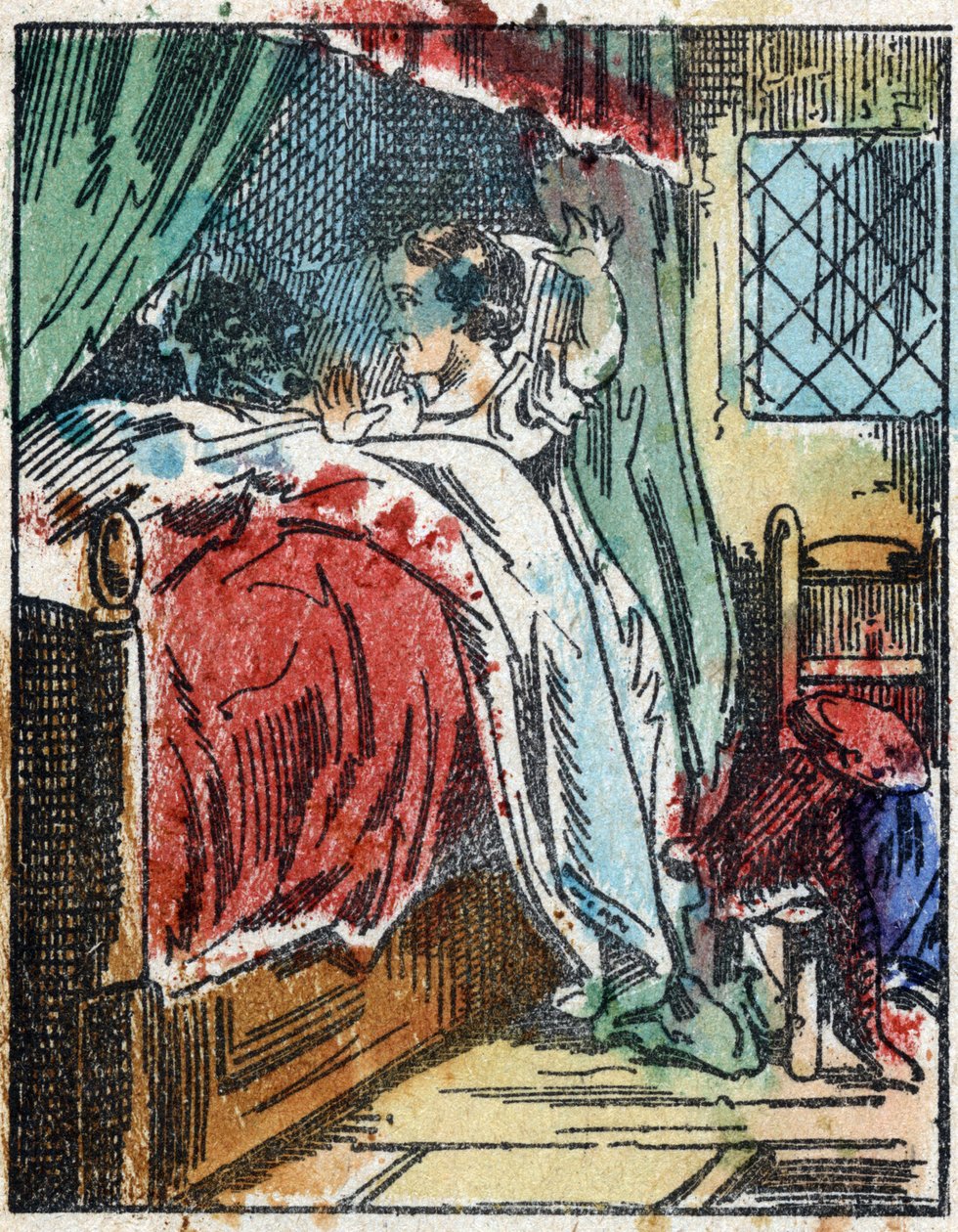 Illustration des Märchens „Rotkäppchen“ von Charles Perrault. Holzstich von Imaging Pellerin - Epinal, Ende des 19. Jahrhunderts von French School