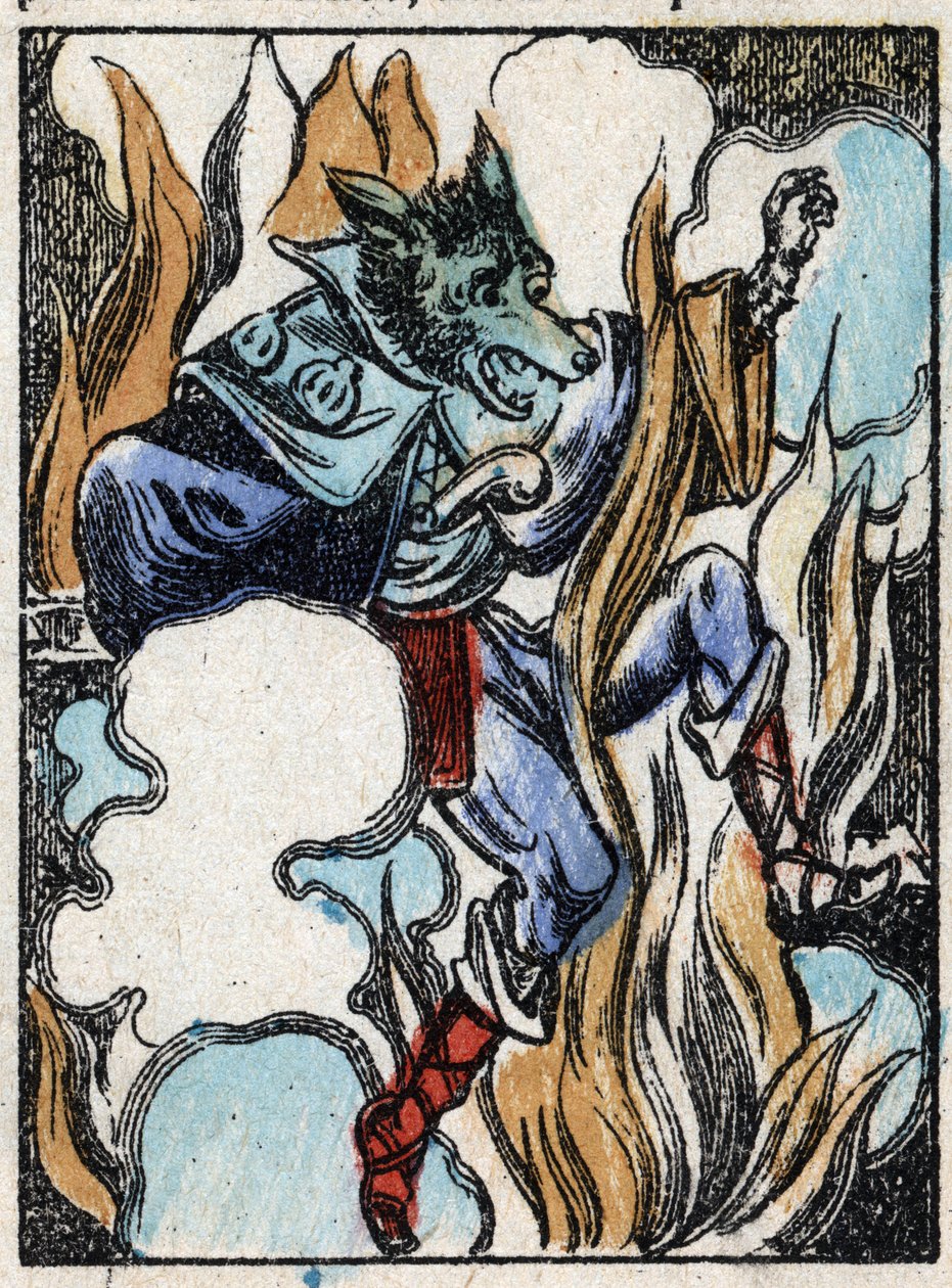 Illustration zu dem Märchen „Der Wolf, die Ziege und die sieben Geißlein“. Holzstich von Imaging Pellerin - Epinal, sd. Ende des 19. Jahrhunderts. von French School