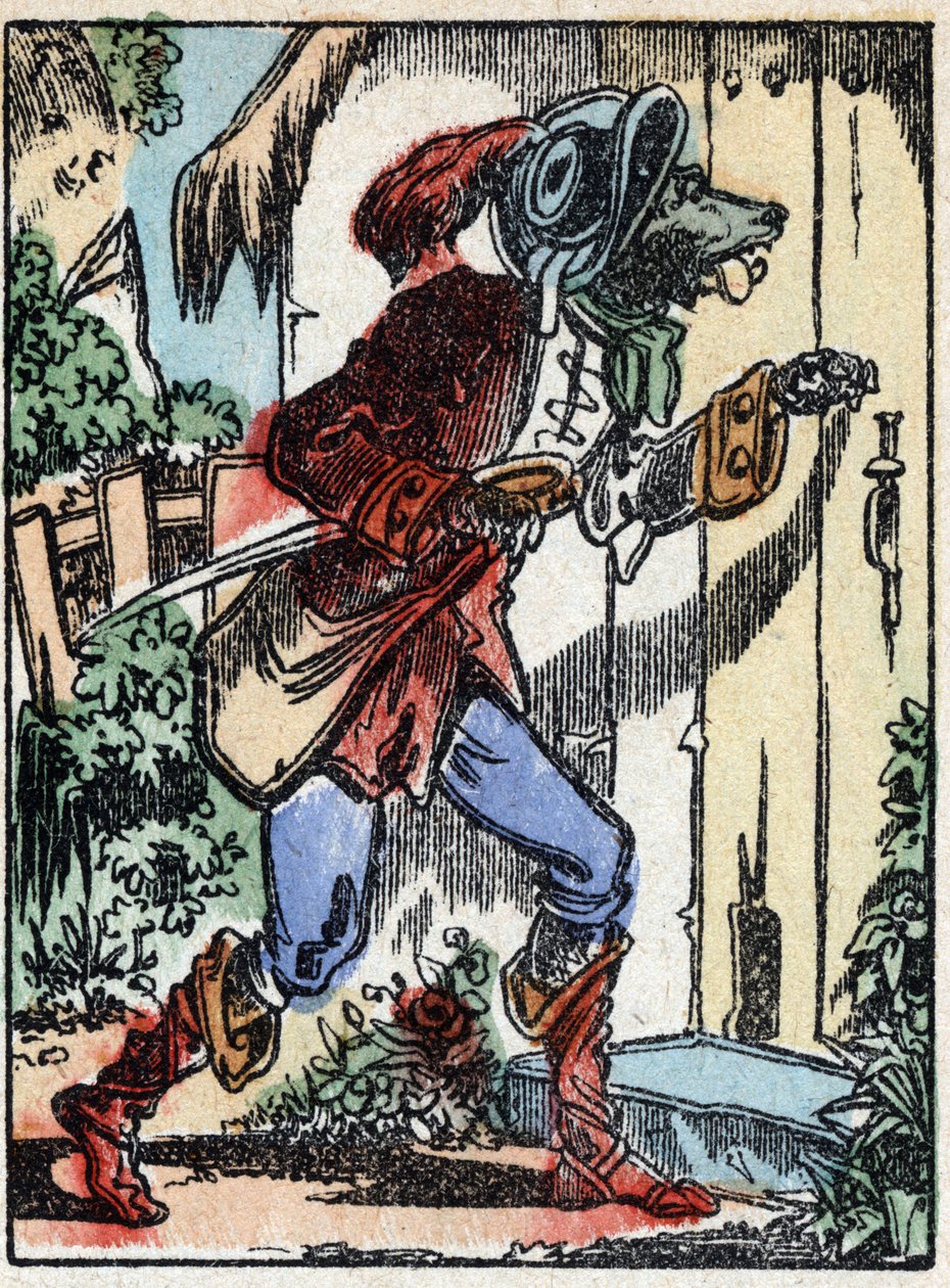 Illustration des Märchens „Der Wolf, die Ziege und die sieben Geißlein“ Holzgravur von Imaging Pellerin - Epinal, sp. 19. Jahrhundert. von French School