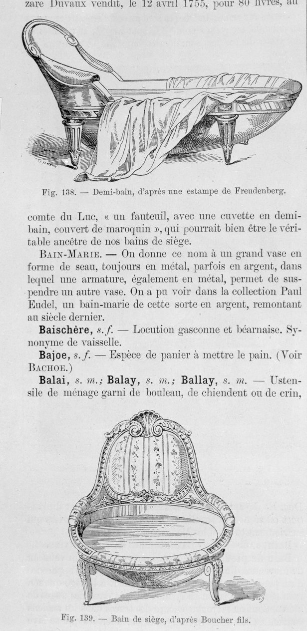Illustrationen eines Demi-Bains und eines Bain de Siege, 18. Jahrhundert von French School