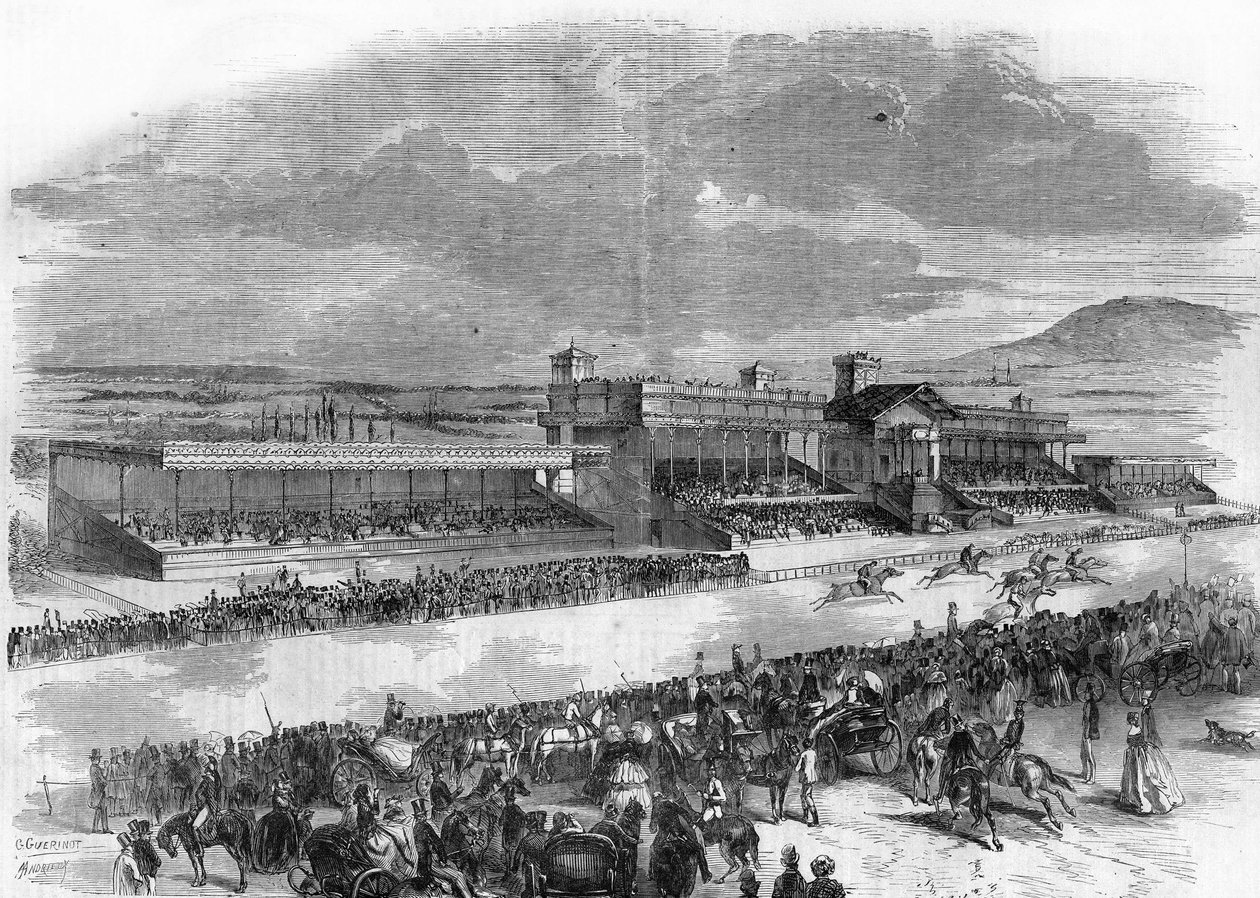 Einweihung der Pferderennen im Bois de Boulogne im Jahr 1857 von French School