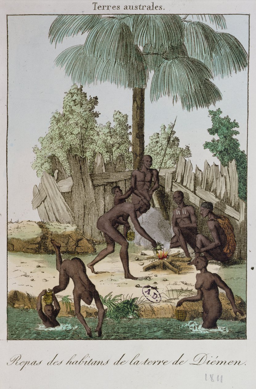 Einwohner von Diemen bereiten eine Mahlzeit vor, 1811 von French School