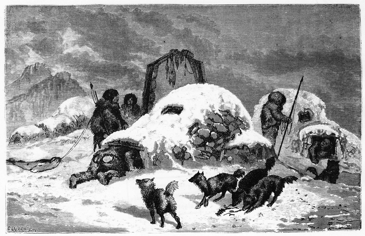Installation der Eskimos in Etah - in „the free sea of the pole, voyage of discovery in the Arctic seas“ von French School