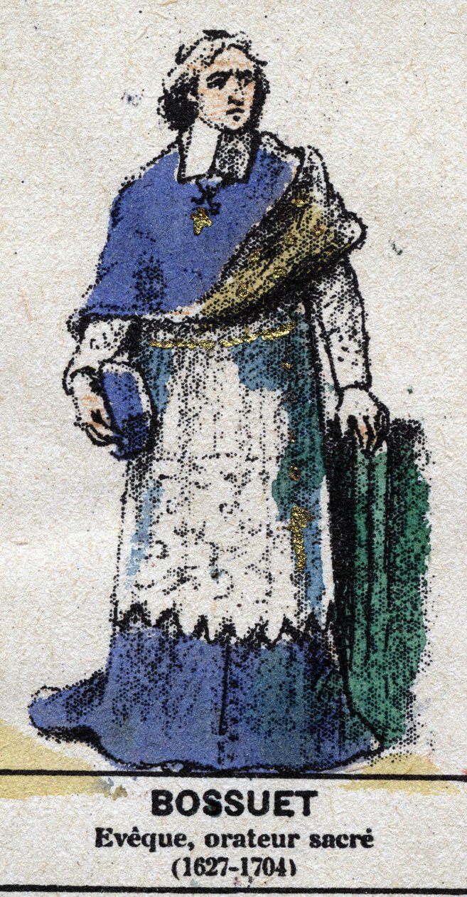 Jacques-Bénigne Bossuet (1627-1704), französischer Schriftsteller und Prälat, Bischof von Meaux. In „Galerie der Könige und Königinnen von Frankreich und berühmter Persönlichkeiten von 1643 bis 1895“ Bild von Epinal. von French School