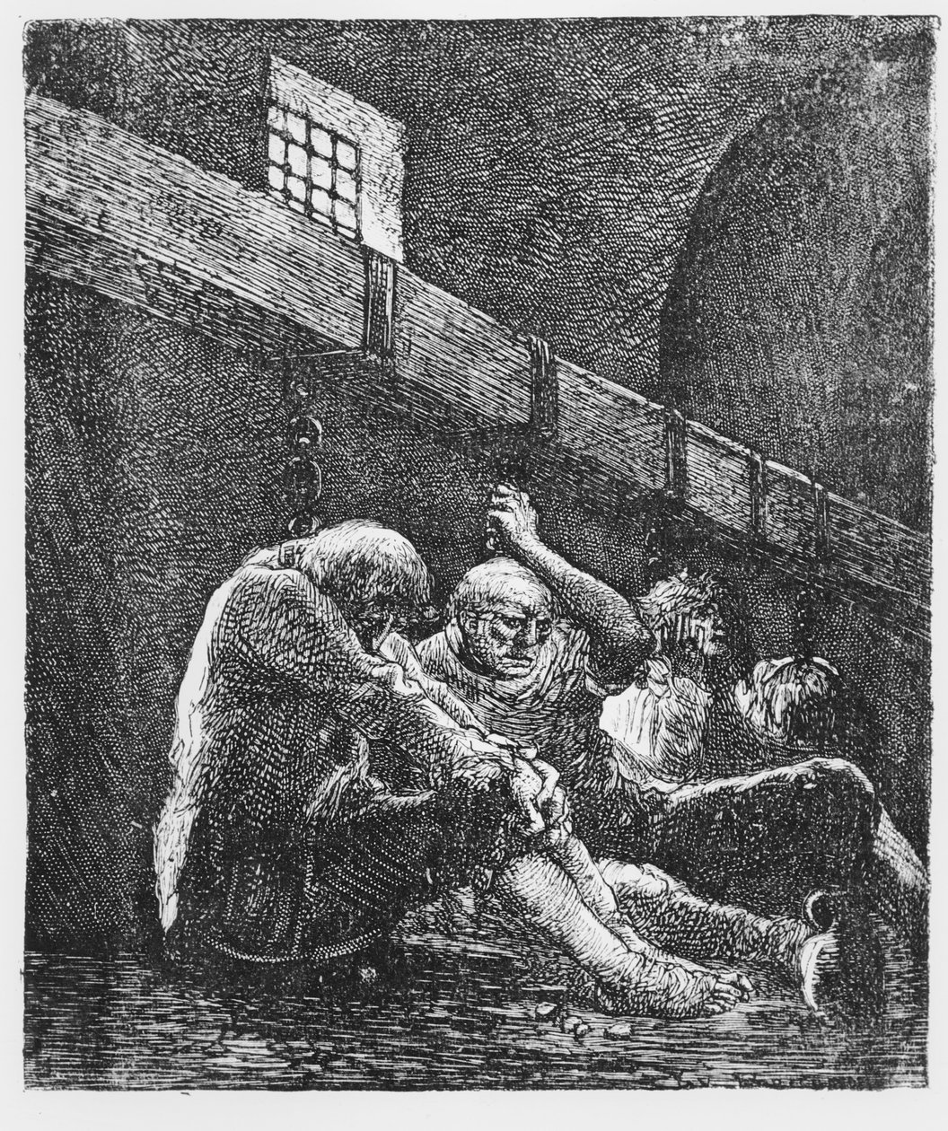 Jean Valjean im Gefängnis, Illustration aus Les Miserables, von Victor Hugo, 1865 von French School