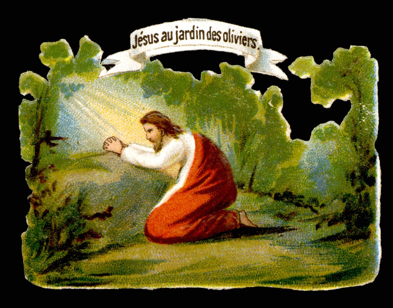 Jesus empfängt göttliches Licht im Garten Gethsemane - Chromolithographie, spätes 19. Jahrhundert von French School