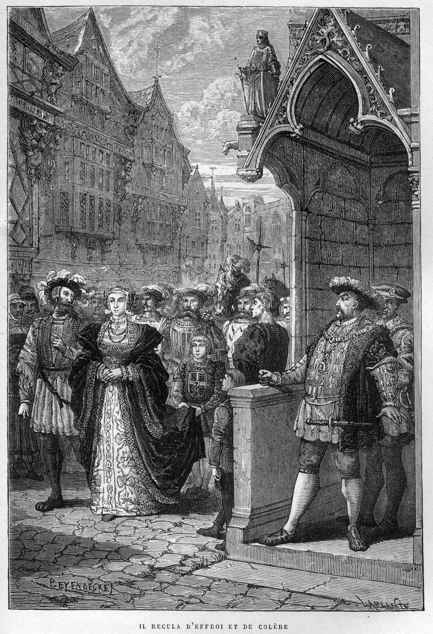 König Heinrich VIII. (1491-1547) sieht Anne von Kleve (1515-1557) - Gravur aus „L