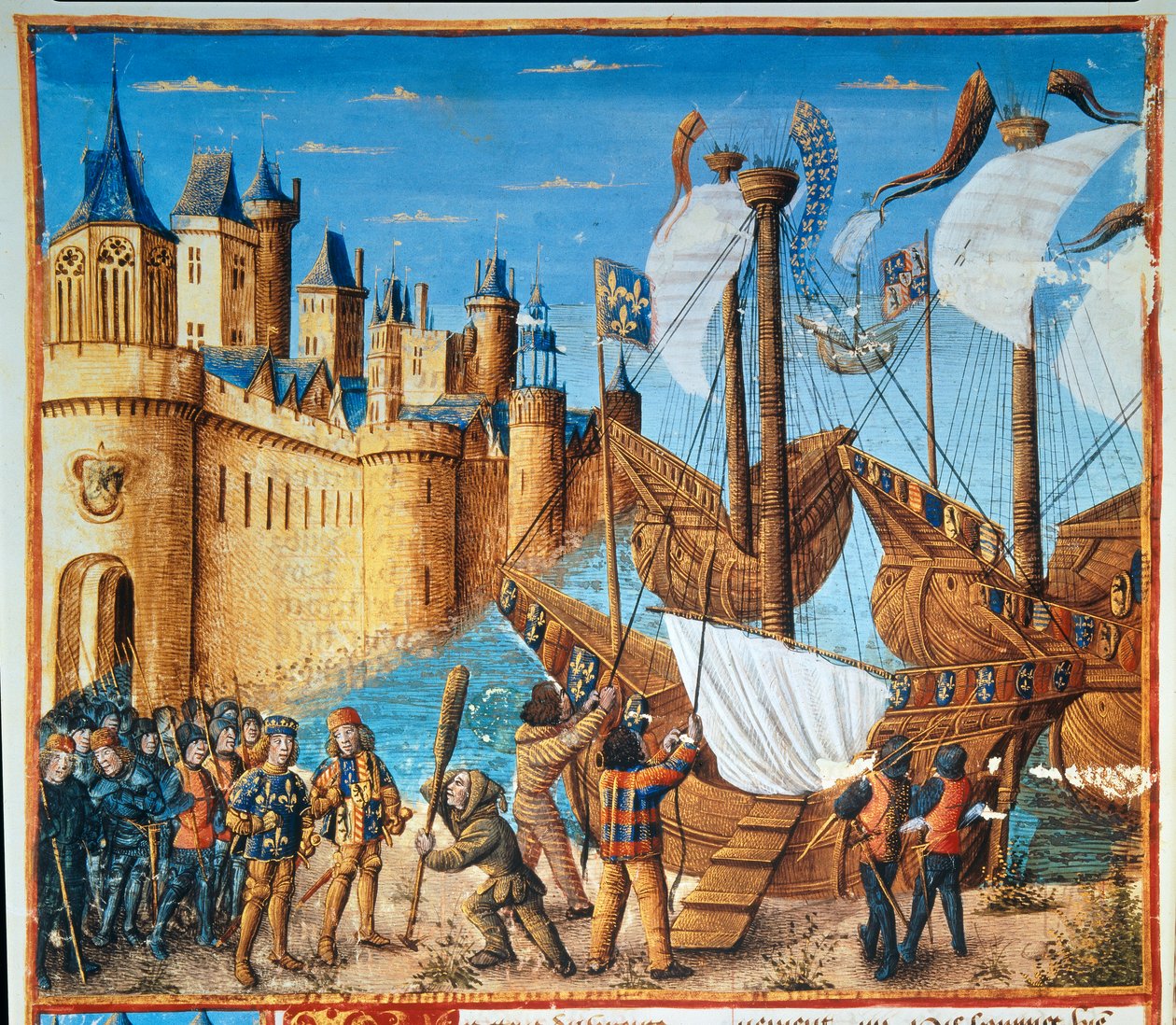 König von Frankreich Ludwig IX. (Heiliger Ludwig) (1214-1270) bricht zum siebten Kreuzzug auf von French School