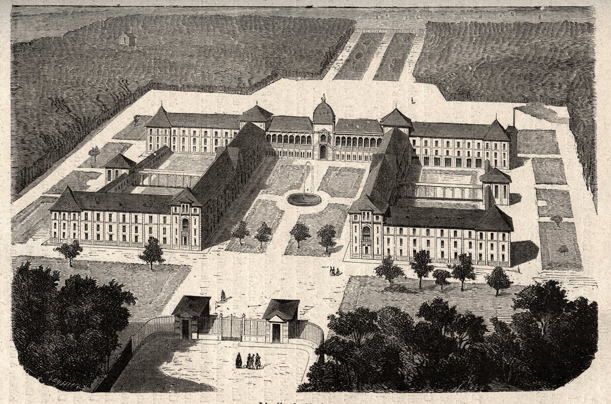 Das kaiserliche Asyl von Vesinet (heutiges Krankenhaus von Vesinet) in den Yvelines - Gravur in „PATILE“ - BESCHREIBUNG PICTURERIQUE DE LA FRANCE EN 6 VOLUES VON LUCIEN HUARD - Ende des 19. Jahrhunderts von French School