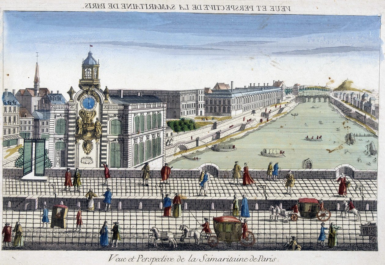 La Samaritaine (Wasserpumpe) auf der Pont Neuf in Paris - optische Ansicht von French School