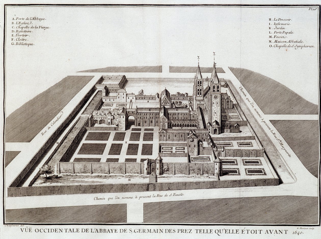Die Abtei von Saint Germain vor 1640 - in „Geschichte der Abtei von St. Germain des Prés“ von Dom Jacques Bouillart, ed. Dupuis, Paris von French School
