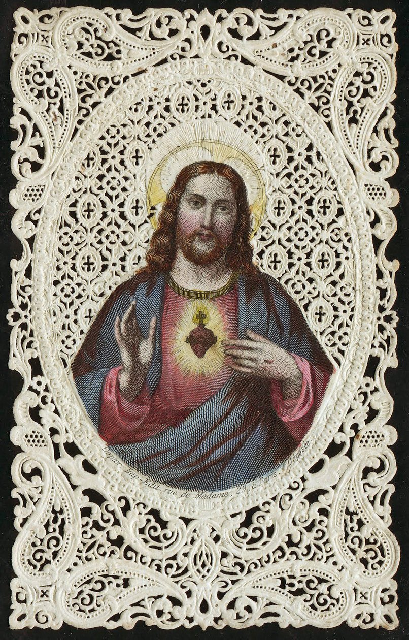 Spitzenkarte mit Darstellung des Heiligen Herzens Jesu, 19. Jahrhundert von French School
