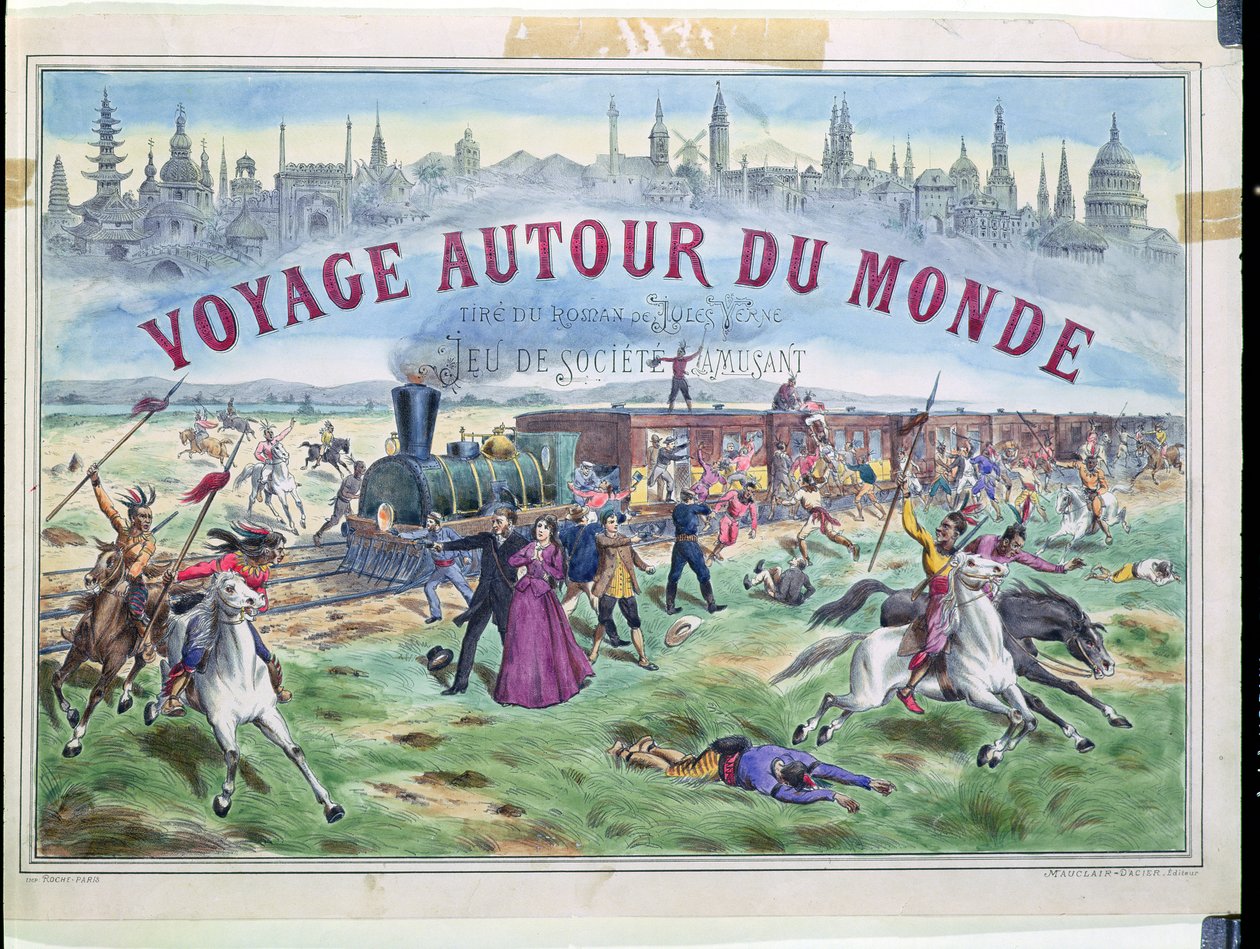 Le Voyage Autour du Monde, Deckblatt einer Spielschachtel basierend auf In 80 Tagen um die Welt von Jules Verne (1828-1905) von French School