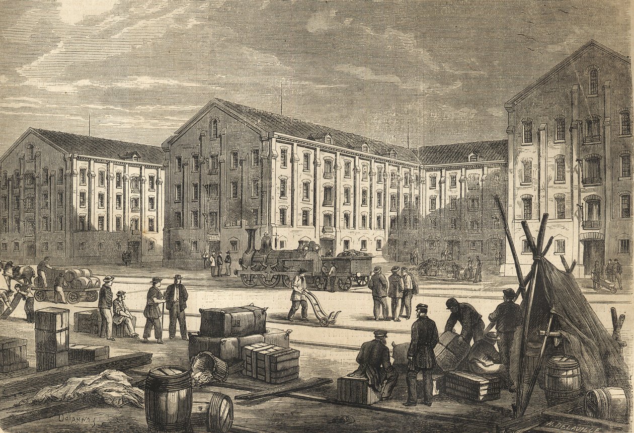 Die Docks von Rouen im Jahr 1866 - Gravur von French School