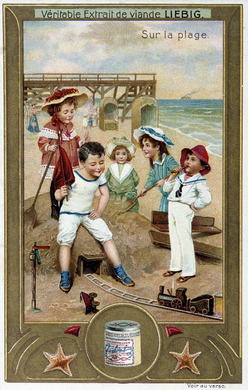 Liebig Chromolithografie Serie „Strandspiel“ von Kindern. 19. Jahrhundert von French School
