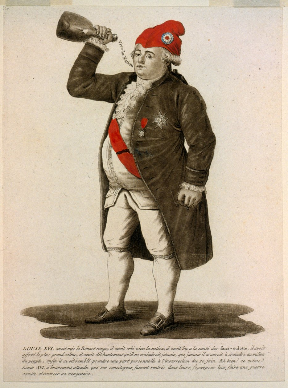 Ludwig XVI. trägt die rote Mütze und ruft 