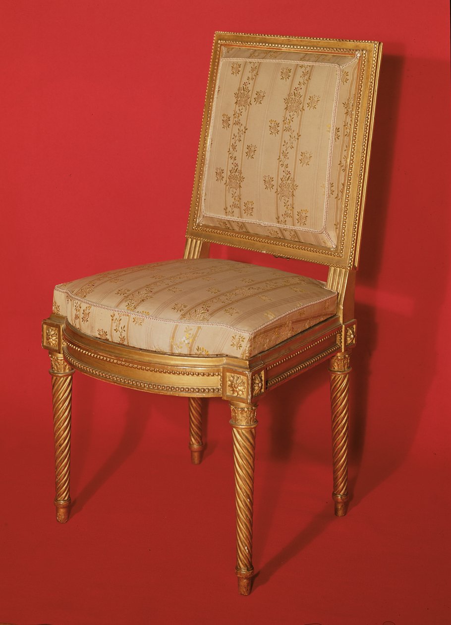 Stuhl im Louis XV-Stil (vergoldetes Holz und Seide) von French School