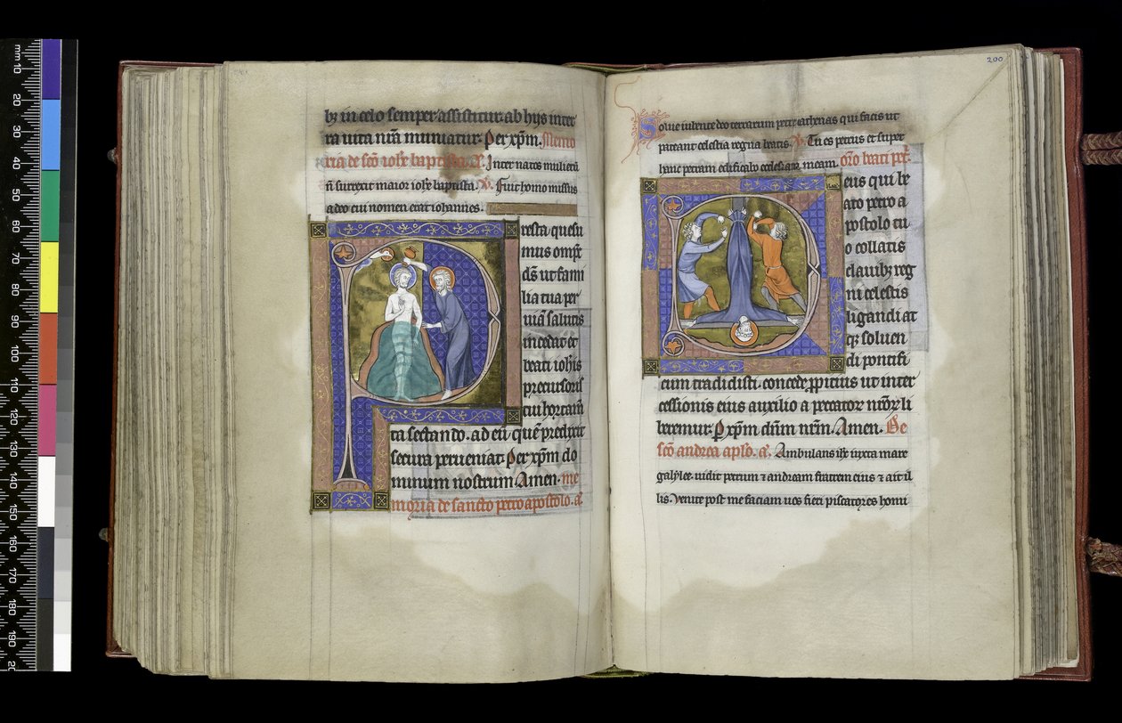 MS 300 f.199v-200r, Suffragium zu Johannes dem Täufer und Suffragium zu St. Peter, aus dem Psalter und Stundenbuch der Isabella von Frankreich, Paris, ca. 1265-70 von French School
