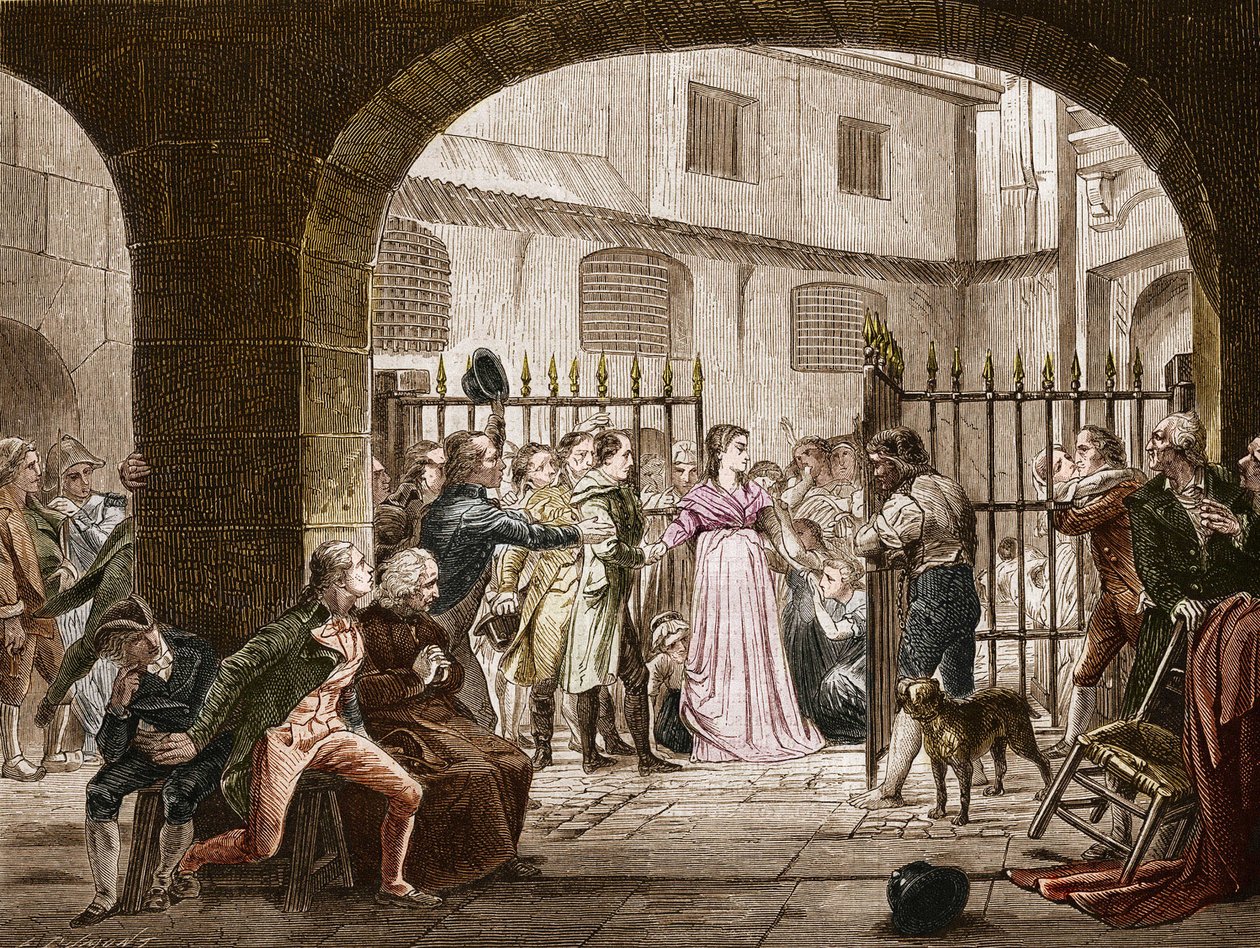 Madame Jeanne Marie Roland de la Platiere (1754-1793), französische Politikerin, die 1793 vor das Revolutionstribunal ging. Gravur nach Daubans Gemälde von French School