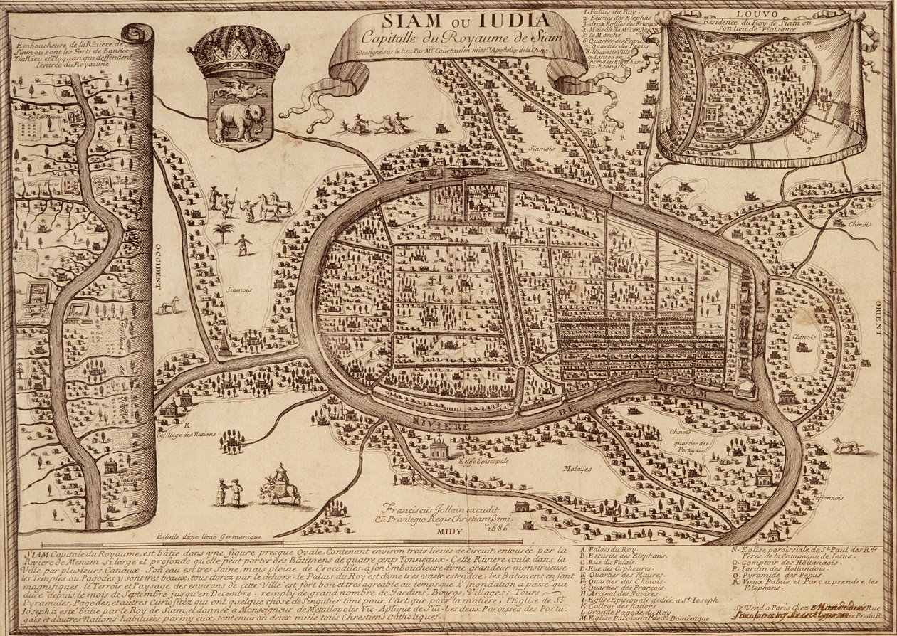 Karte von Ayutthaya, 1686 von French School