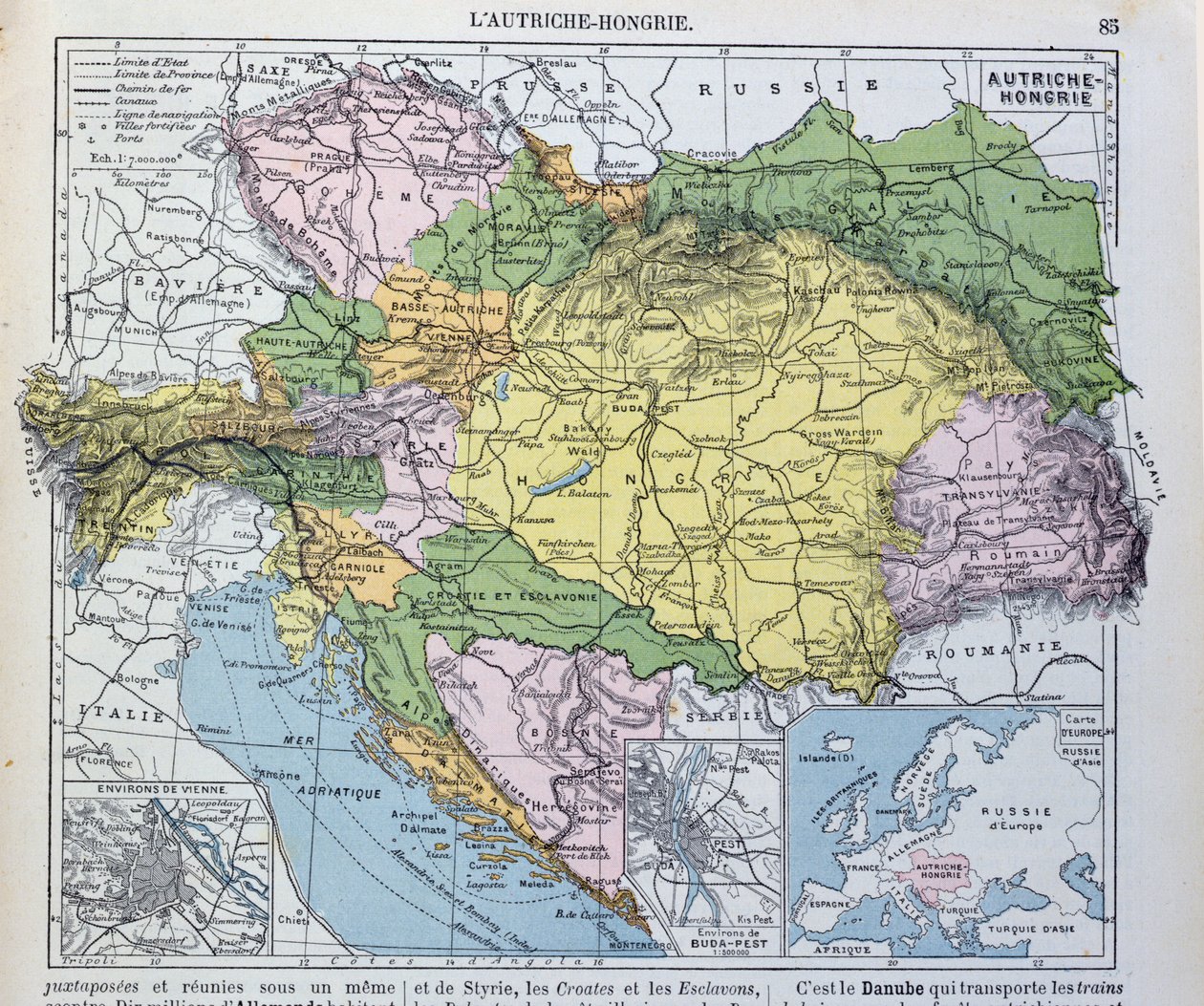 Karte des österreichisch-ungarischen Reiches, Illustration aus einem französischen Geographieschulbuch, 1905 von French School