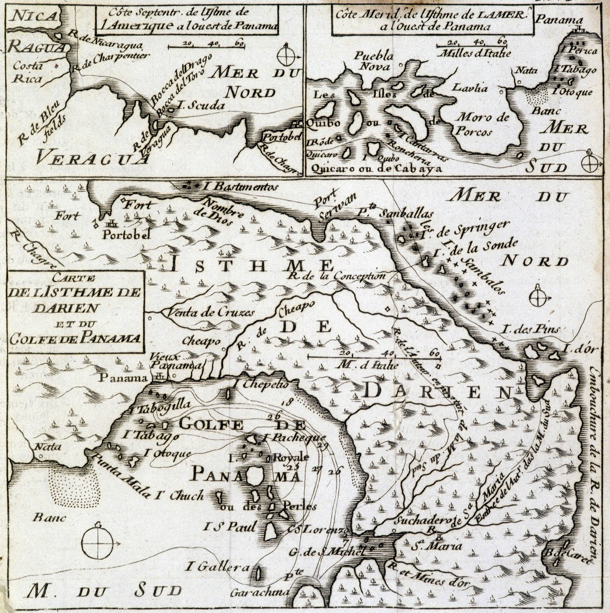 Karte des Isthmus von Darien und des Golfs von Panama in „New Journey Around the World“ von Guillaume Dampier (William Dampier) von French School