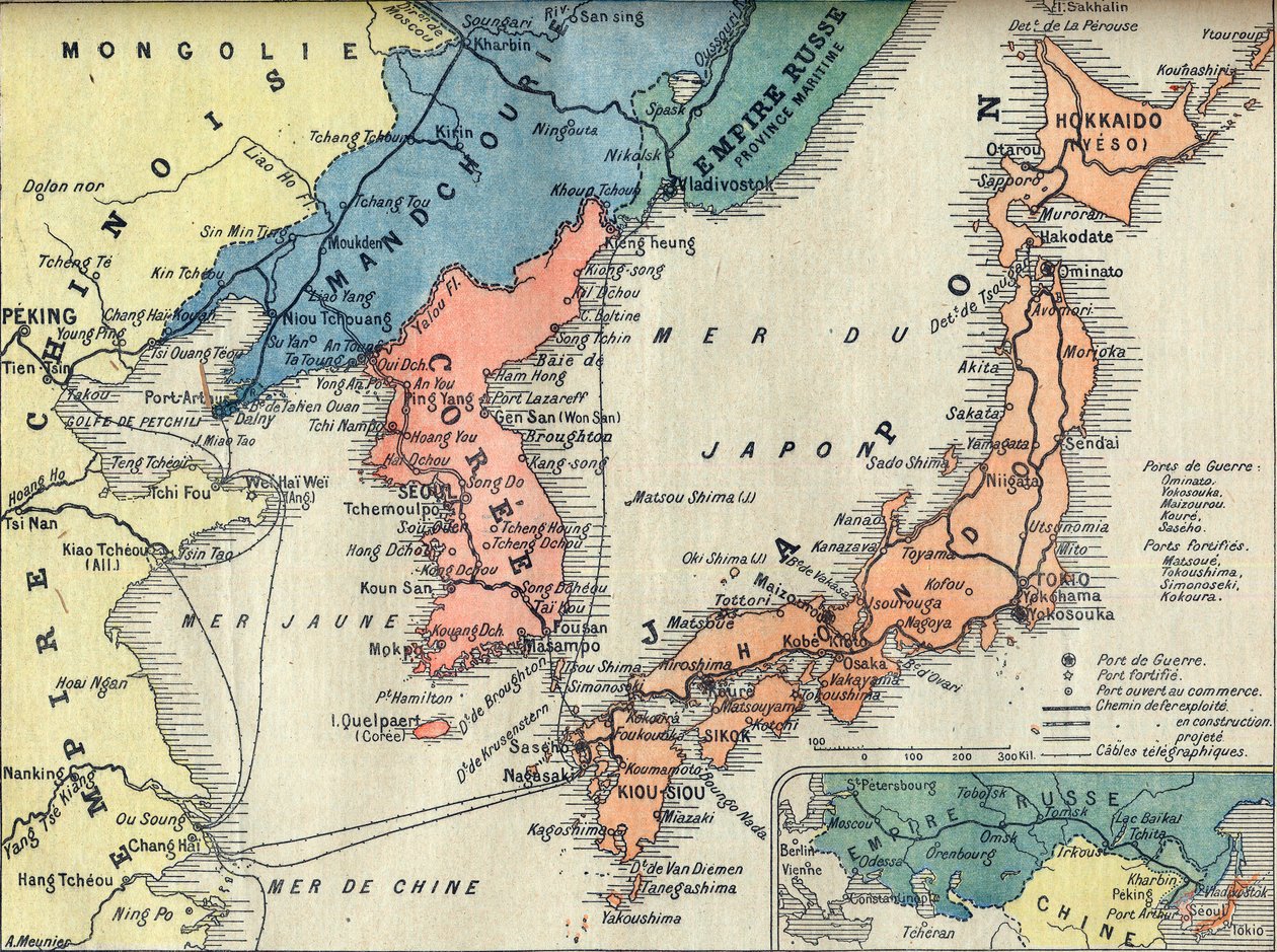 Karte des Theaters des Russisch-Japanischen Krieges - Illustration für Le petit Journal, 28. Februar 1904 von French School